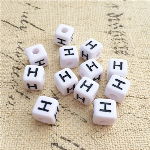 100PCS 10*10MM Square Acrylic Letter Beads Single Alphabet A ABC Mix Printing White English Character Bracelet Jewelry Beads