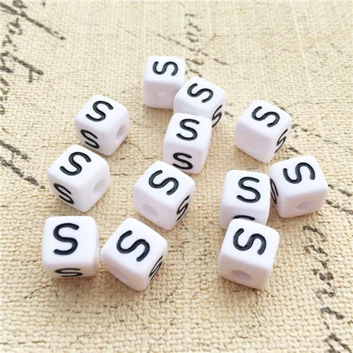 100PCS 10*10MM Square Acrylic Letter Beads Single Alphabet A ABC Mix Printing White English Character Bracelet Jewelry Beads
