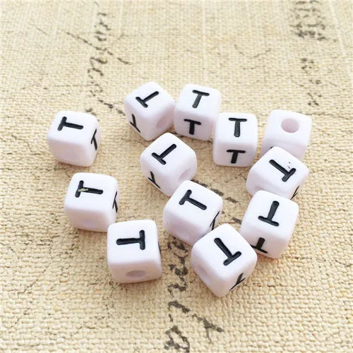 100PCS 10*10MM Square Acrylic Letter Beads Single Alphabet A ABC Mix Printing White English Character Bracelet Jewelry Beads