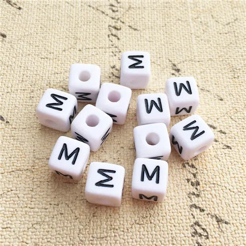 100PCS 10*10MM Square Acrylic Letter Beads Single Alphabet A ABC Mix Printing White English Character Bracelet Jewelry Beads