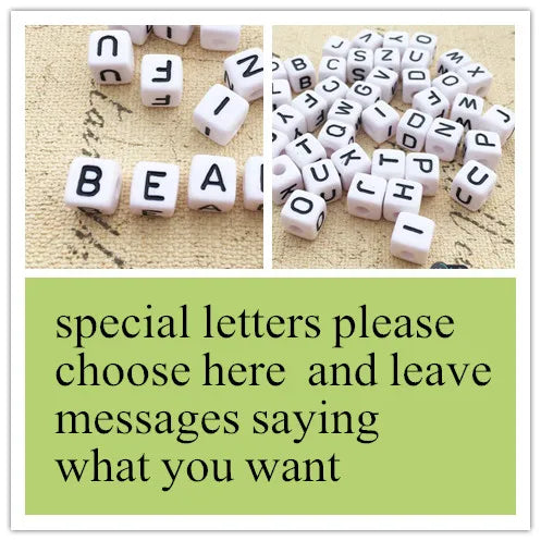 100PCS 10*10MM Square Acrylic Letter Beads Single Alphabet A ABC Mix Printing White English Character Bracelet Jewelry Beads