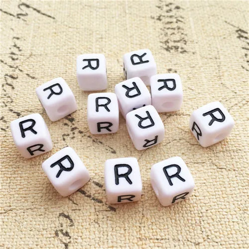 100PCS 10*10MM Square Acrylic Letter Beads Single Alphabet A ABC Mix Printing White English Character Bracelet Jewelry Beads
