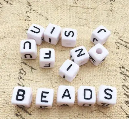 100PCS 10*10MM Square Acrylic Letter Beads Single Alphabet A ABC Mix Printing White English Character Bracelet Jewelry Beads