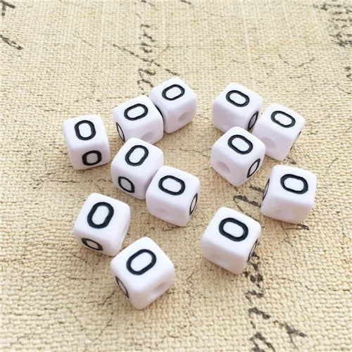 100PCS 10*10MM Square Acrylic Letter Beads Single Alphabet A ABC Mix Printing White English Character Bracelet Jewelry Beads