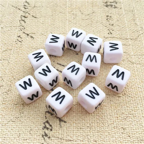 100PCS 10*10MM Square Acrylic Letter Beads Single Alphabet A ABC Mix Printing White English Character Bracelet Jewelry Beads