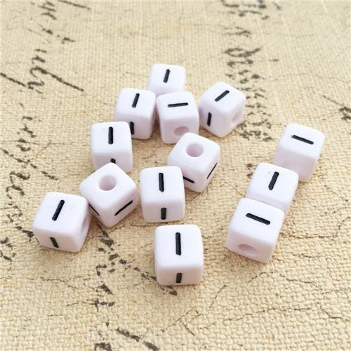 100PCS 10*10MM Square Acrylic Letter Beads Single Alphabet A ABC Mix Printing White English Character Bracelet Jewelry Beads