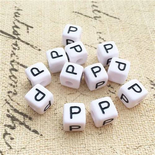 100PCS 10*10MM Square Acrylic Letter Beads Single Alphabet A ABC Mix Printing White English Character Bracelet Jewelry Beads
