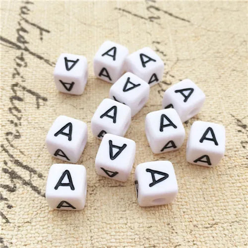 100PCS 10*10MM Square Acrylic Letter Beads Single Alphabet A ABC Mix Printing White English Character Bracelet Jewelry Beads