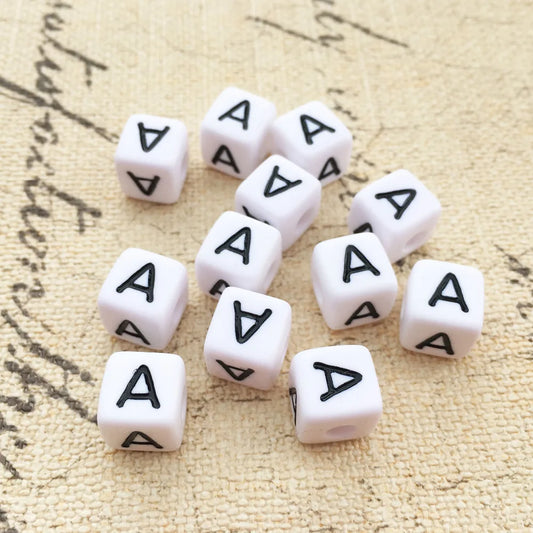 100PCS 10*10MM Square Acrylic Letter Beads Single Alphabet A ABC Mix Printing White English Character Bracelet Jewelry Beads