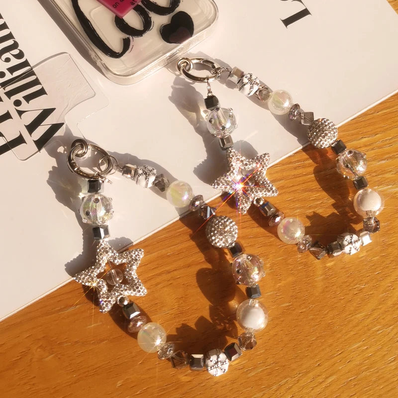 Mobile Phone Lanyard Short Pentagram Wrist Chain Full of Diamonds Luxury Crystal Beads Lanyard Mobile Phone Case Anti Loss Sling