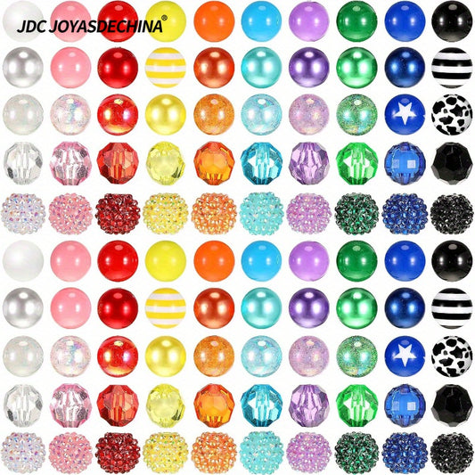 100pcs 20mm Beads for Pens Rhinestone Bubblegum Beads Mixed Crystal Resin Sugar Chunky for Pens Beadable Keychains DIY Craft Pen Jewelry Making Supplies