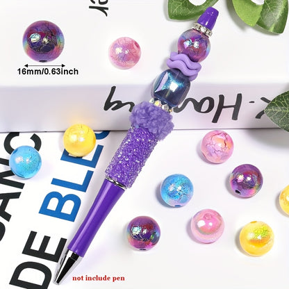 50pcs Vibrant Acrylic Cracked Beads, 16mm - Ideal for DIY Jewelry, Colorful Phone Chains & Pen Accessories, Round Loose Beads with Iridescent Finish, Beads for Jewelry Making