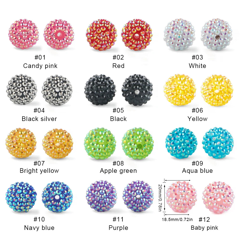 50pcs 14/16/20mm Rhinestone Resin Bayberry Ball Beads For Jewelry Making Fashion Loose Spacer Acrylic Beads Accessories