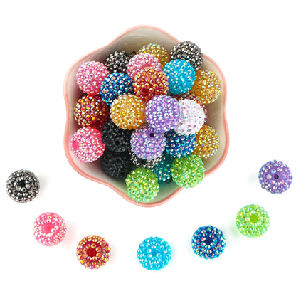 50pcs 14/16/20mm Rhinestone Resin Bayberry Ball Beads For Jewelry Making Fashion Loose Spacer Acrylic Beads Accessories