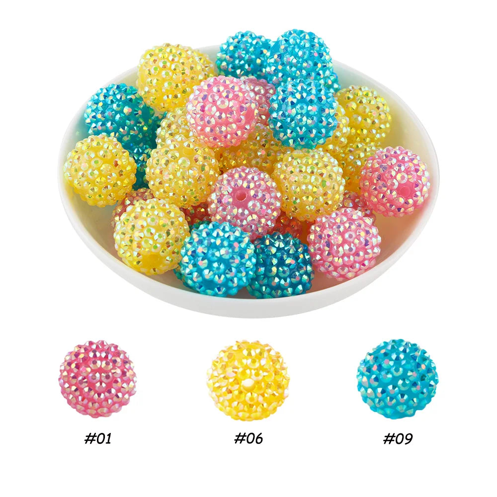 50pcs 14/16/20mm Rhinestone Resin Bayberry Ball Beads For Jewelry Making Fashion Loose Spacer Acrylic Beads Accessories