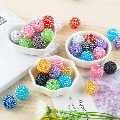 50pcs 14/16/20mm Rhinestone Resin Bayberry Ball Beads For Jewelry Making Fashion Loose Spacer Acrylic Beads Accessories