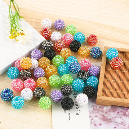 50pcs 14/16/20mm Rhinestone Resin Bayberry Ball Beads For Jewelry Making Fashion Loose Spacer Acrylic Beads Accessories