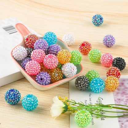 50pcs 14/16/20mm Rhinestone Resin Bayberry Ball Beads For Jewelry Making Fashion Loose Spacer Acrylic Beads Accessories