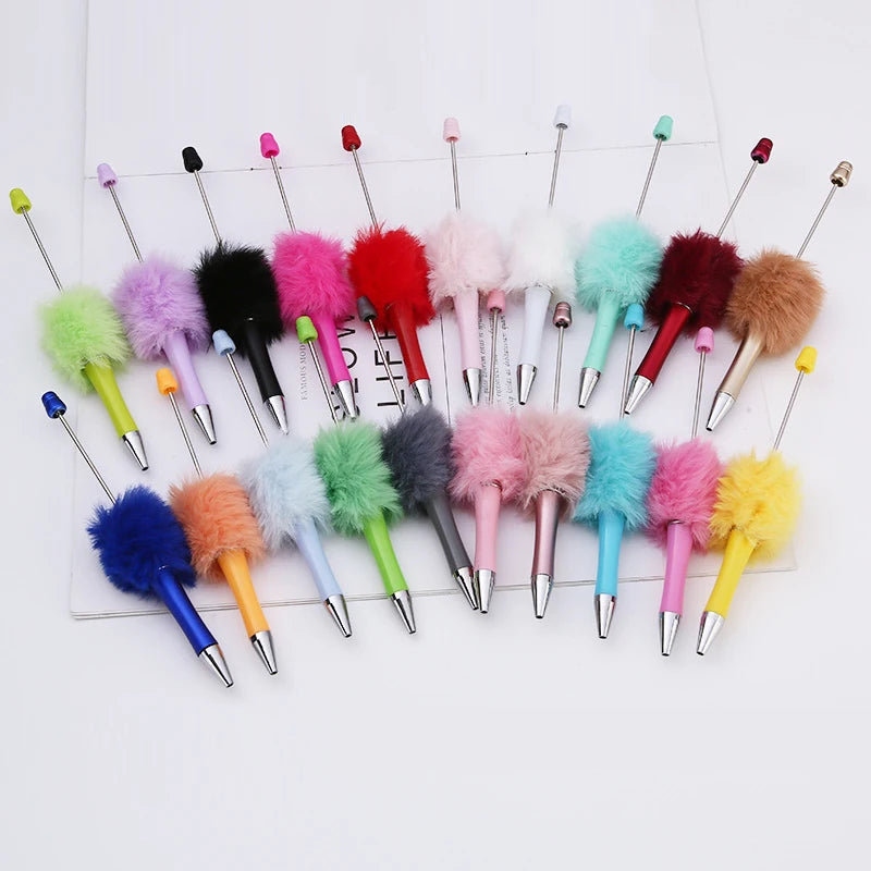 10Pcs Plush Bead Pen Creative DIY Plush Beaded Ballpoint Pens Beadable Pen Cute Style Plush Cute Stationery Office Accessories