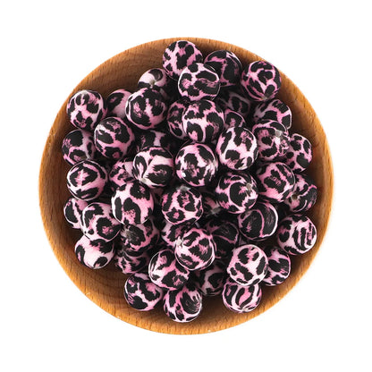 50Pcs/lot Printed Silicone Beads 15mm Round Leopard Terrazzo Dalmatian Camo Silicone Beads For Jewelry Making DIY Accessories