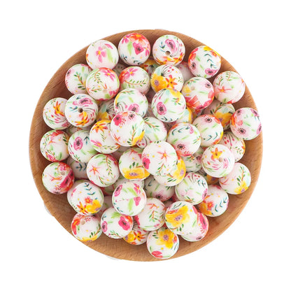 50Pcs/lot Printed Silicone Beads 15mm Round Leopard Terrazzo Dalmatian Camo Silicone Beads For Jewelry Making DIY Accessories
