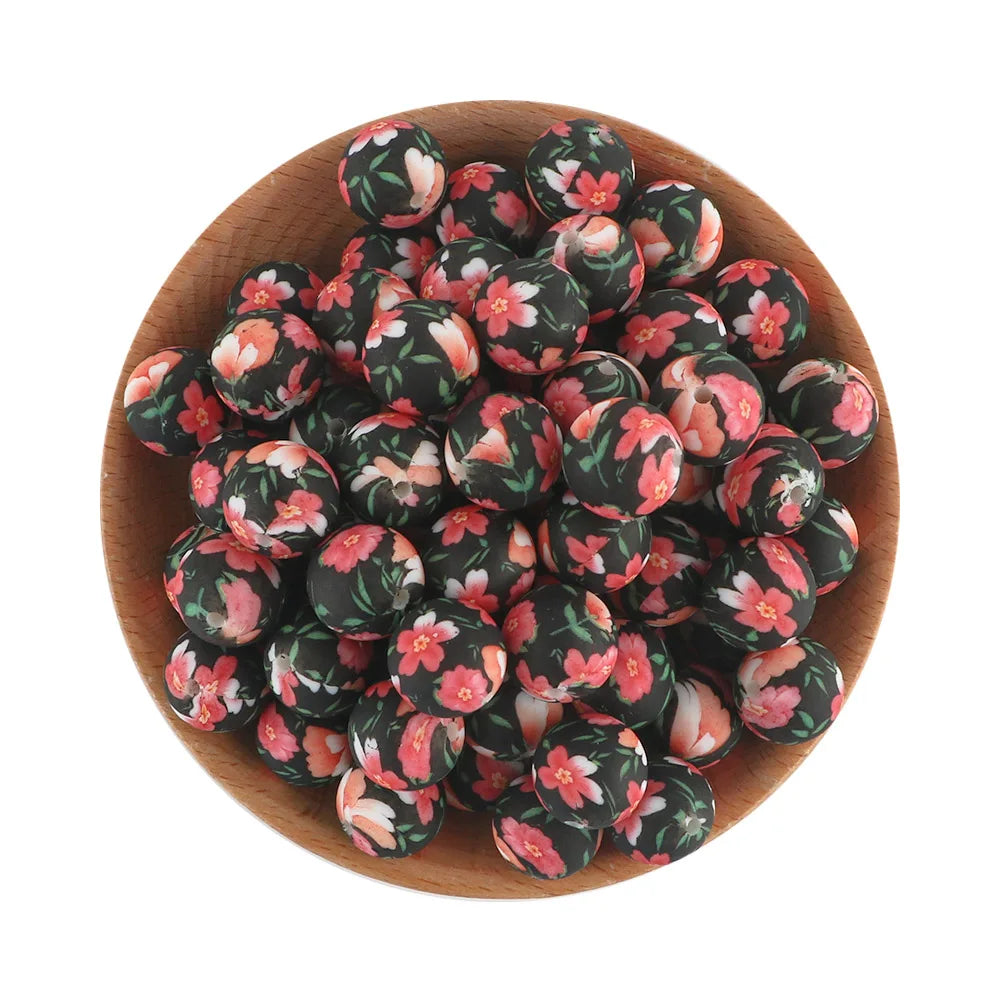 50Pcs/lot Printed Silicone Beads 15mm Round Leopard Terrazzo Dalmatian Camo Silicone Beads For Jewelry Making DIY Accessories