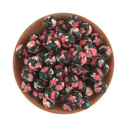 50Pcs/lot Printed Silicone Beads 15mm Round Leopard Terrazzo Dalmatian Camo Silicone Beads For Jewelry Making DIY Accessories