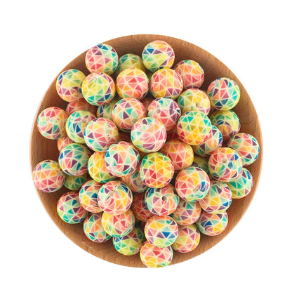 50Pcs/lot Printed Silicone Beads 15mm Round Leopard Terrazzo Dalmatian Camo Silicone Beads For Jewelry Making DIY Accessories
