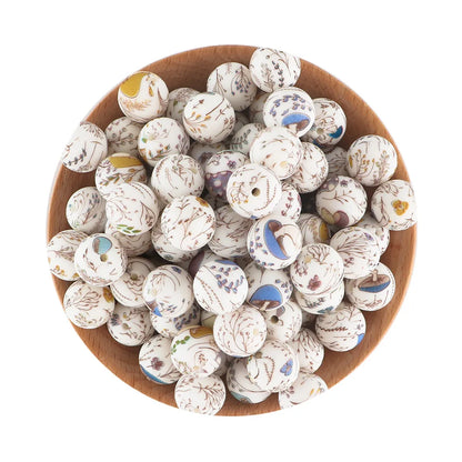 50Pcs/lot Printed Silicone Beads 15mm Round Leopard Terrazzo Dalmatian Camo Silicone Beads For Jewelry Making DIY Accessories