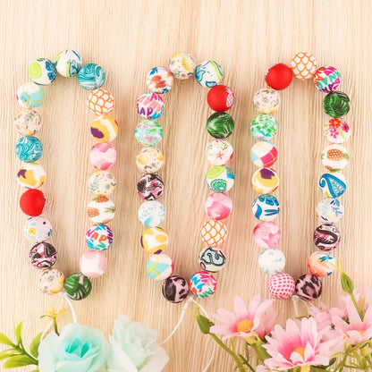 50Pcs/lot Printed Silicone Beads 15mm Round Leopard Terrazzo Dalmatian Camo Silicone Beads For Jewelry Making DIY Accessories