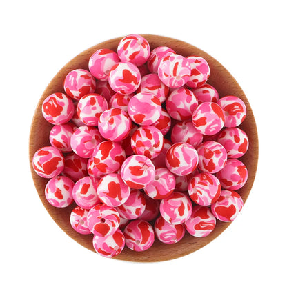 50Pcs/lot Printed Silicone Beads 15mm Round Leopard Terrazzo Dalmatian Camo Silicone Beads For Jewelry Making DIY Accessories