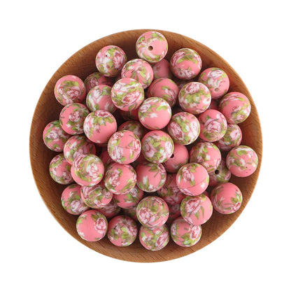 50Pcs/lot Printed Silicone Beads 15mm Round Leopard Terrazzo Dalmatian Camo Silicone Beads For Jewelry Making DIY Accessories