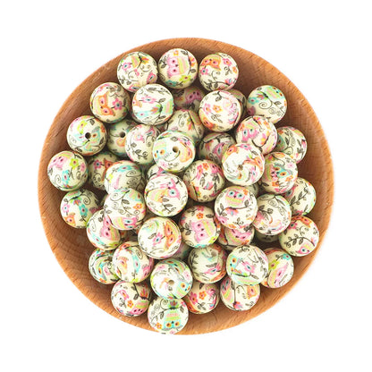 50Pcs/lot Printed Silicone Beads 15mm Round Leopard Terrazzo Dalmatian Camo Silicone Beads For Jewelry Making DIY Accessories