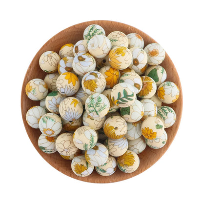 50Pcs/lot Printed Silicone Beads 15mm Round Leopard Terrazzo Dalmatian Camo Silicone Beads For Jewelry Making DIY Accessories
