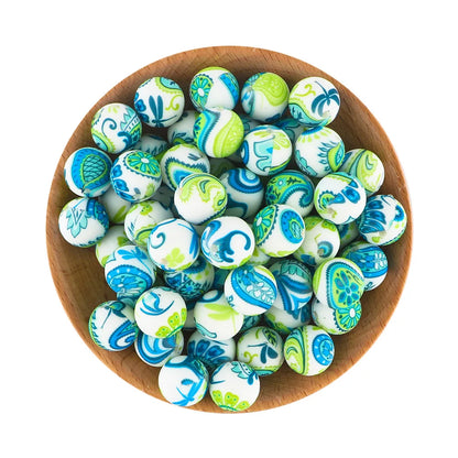 50Pcs/lot Printed Silicone Beads 15mm Round Leopard Terrazzo Dalmatian Camo Silicone Beads For Jewelry Making DIY Accessories