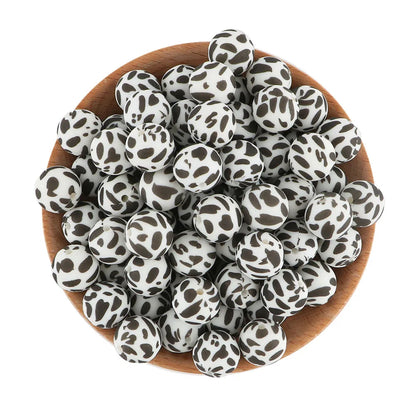 50Pcs/lot Printed Silicone Beads 15mm Round Leopard Terrazzo Dalmatian Camo Silicone Beads For Jewelry Making DIY Accessories
