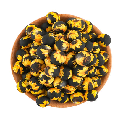 50Pcs/lot Printed Silicone Beads 15mm Round Leopard Terrazzo Dalmatian Camo Silicone Beads For Jewelry Making DIY Accessories