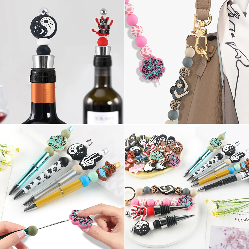 50Pcs/lot Printed Silicone Beads 15mm Round Leopard Terrazzo Dalmatian Camo Silicone Beads For Jewelry Making DIY Accessories