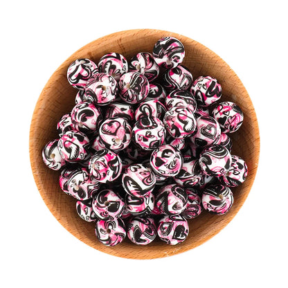 50Pcs/lot Printed Silicone Beads 15mm Round Leopard Terrazzo Dalmatian Camo Silicone Beads For Jewelry Making DIY Accessories
