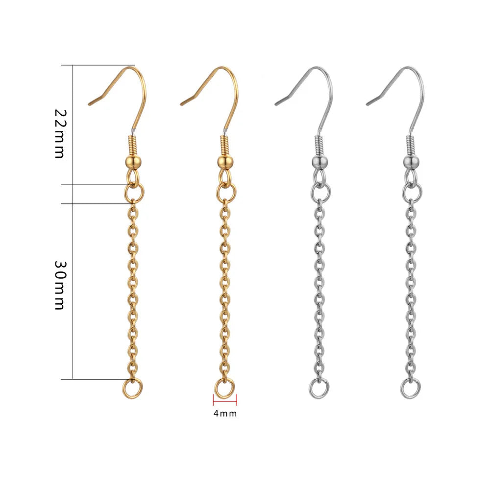 10pcs Stainless Steel Earring Hooks Wires Extension Chain Connector For DIY Hypoallergenic Dangle Ear Jewelry Material Findings
