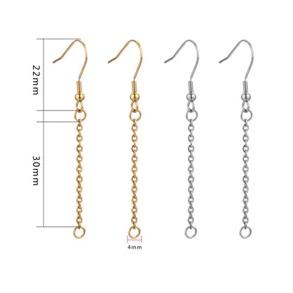 10pcs Stainless Steel Earring Hooks Wires Extension Chain Connector For DIY Hypoallergenic Dangle Ear Jewelry Material Findings