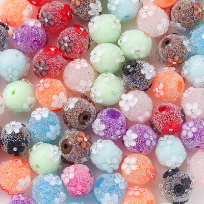 10pcs random color cherry blossom drill straight hole handmade round beads cute wind DIY bracelet mobile phone chain accessories