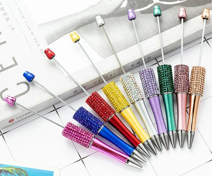 13Pc DIY Handmade Sticking Diamond Beaded Ballpoint Pen Stationery Student Gift Beadable Pens for Writing School Office Supplies