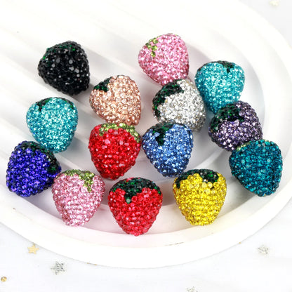 16x17mm 20pcs Charm Strawberry Shiny Polymer Clay Rhinestone Beads For Jewelry Making DIY Necklace Bracelets Accessories VD