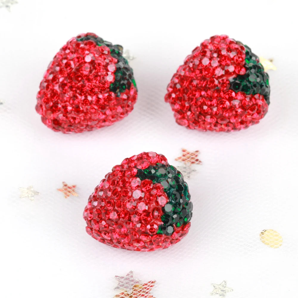 16x17mm 20pcs Charm Strawberry Shiny Polymer Clay Rhinestone Beads For Jewelry Making DIY Necklace Bracelets Accessories VD
