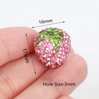 16x17mm 20pcs Charm Strawberry Shiny Polymer Clay Rhinestone Beads For Jewelry Making DIY Necklace Bracelets Accessories VD