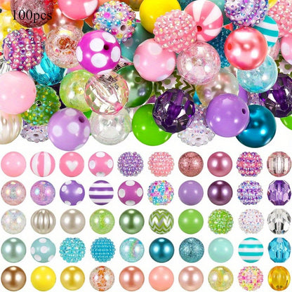 [Sparkling Beads] 100pcs Colorful Sparkling Beaded Pen Making DIY Decorative Beads | Mother's Day Jewelry Artificial Transparent Bubble Gum Beads