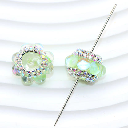 25Pc Rhinestone Faux Crystal Beads Cats Eye Stone Beads Loose Spacer Beads With Hole For Jewelry Making DIY Bracelet Necklace