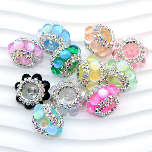 25Pc Rhinestone Faux Crystal Beads Cats Eye Stone Beads Loose Spacer Beads With Hole For Jewelry Making DIY Bracelet Necklace