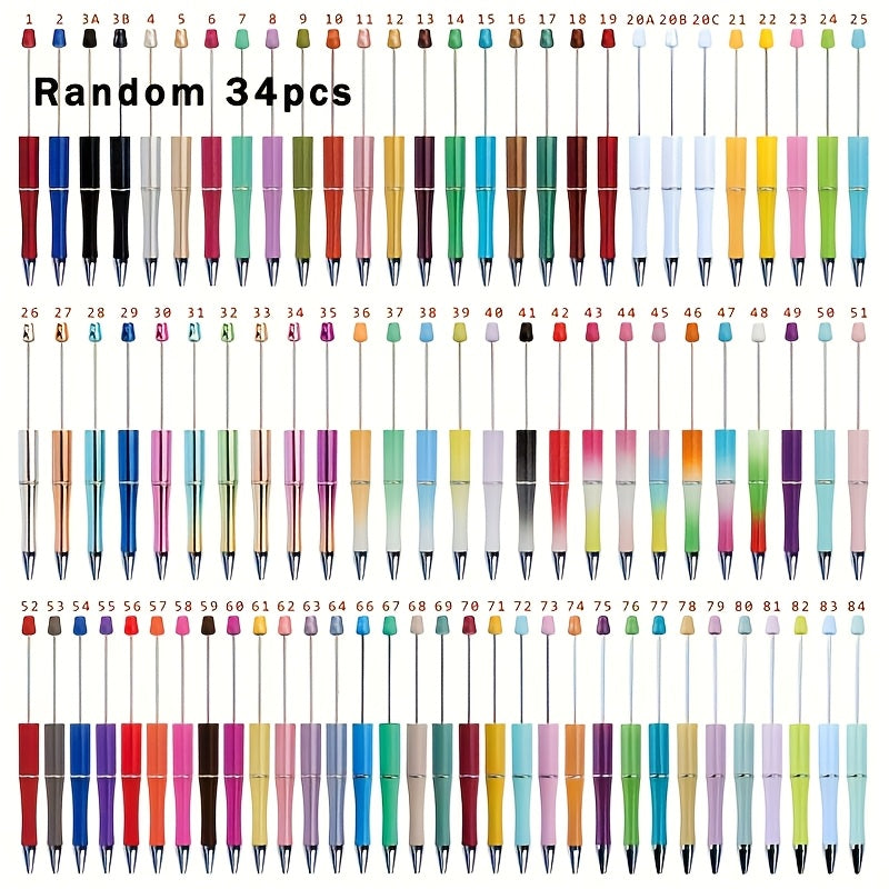 34pcs Beadable Pens, Beadable Pens Bulk Colored Plastic, Black Ink Beaded Pens Creative Diy Pen, Office School Supplies